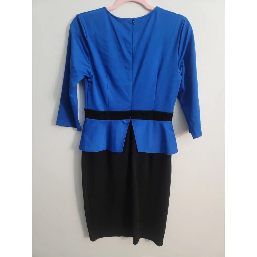 Long Sleeve Round Neck Blue Black Dress Size M - Picture 3 of 4